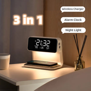 3 In 1 Bedside Lamp Wireless Charging, Alarm Clock.